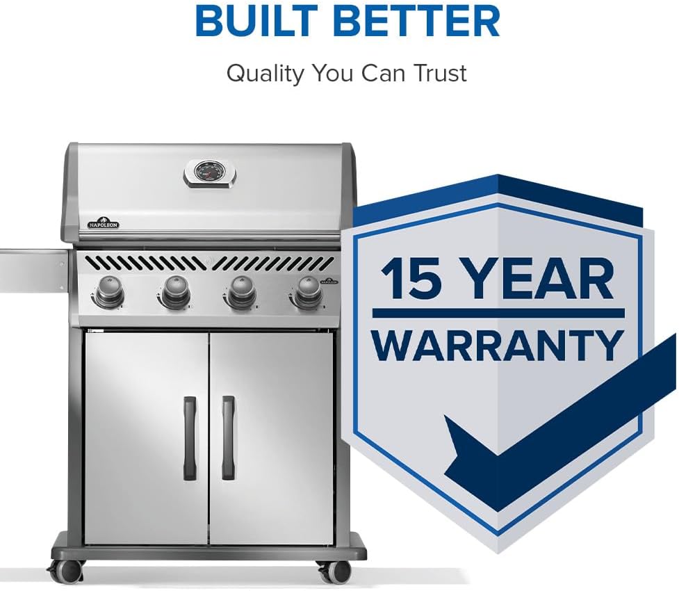 Napoleon Rogue 525 Propane Gas Grill, Stainless Steel, Durable 4-Burner Outdoor BBQ