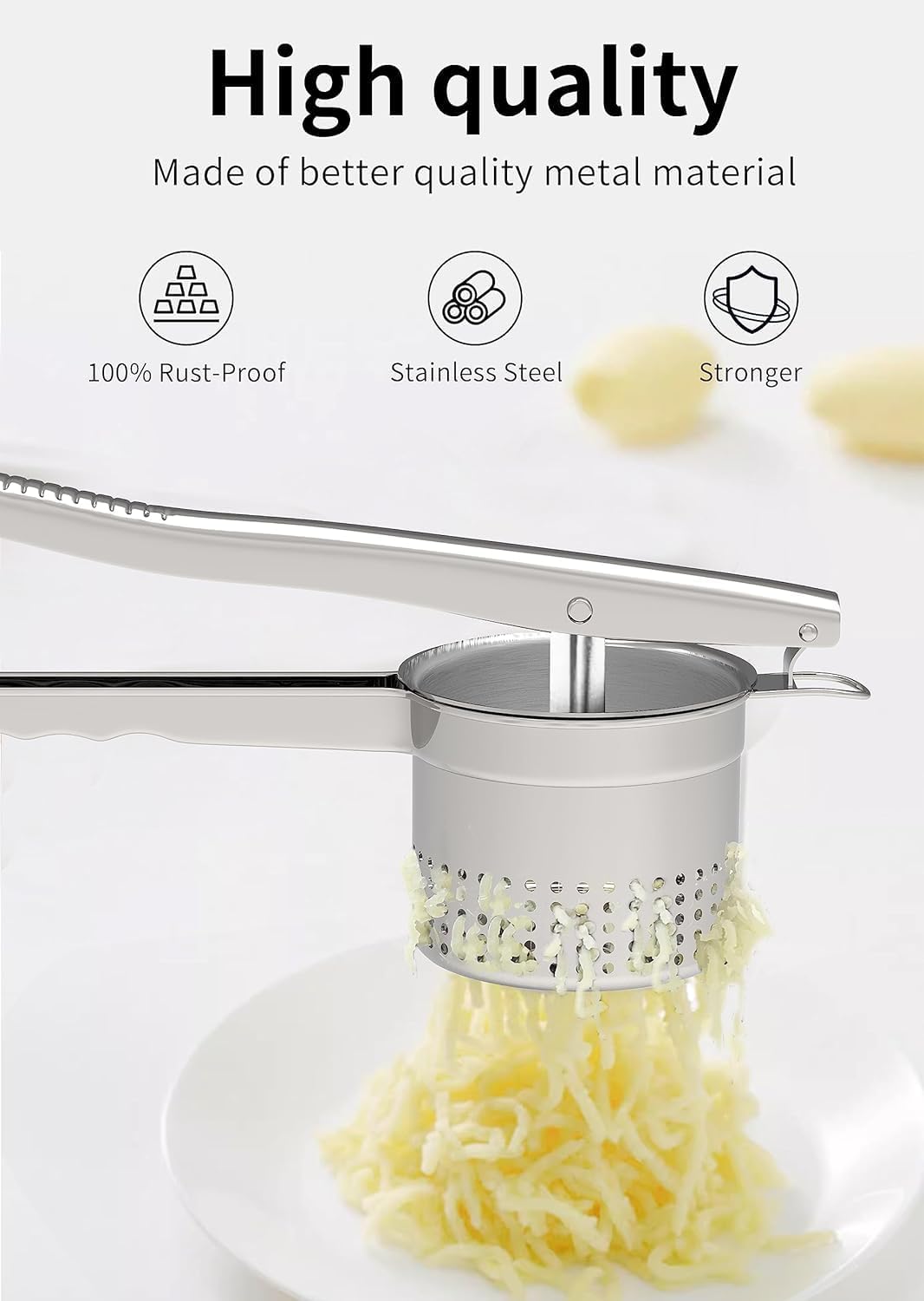 Large 15oz Potato Ricer with 3 Interchangeable Discs, Heavy Duty Stainless Steel Potato Masher with Ergonomic Handle, Masher and Ricer Kitchen Tool for Mashed Potatoes, Noodle Maker