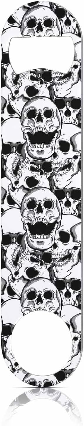 Skull Stainless Steel Bottle Opener Black and White Cranium Grinning Abstract Art Bone Skeleton Flat Beer Bottle Opener Keychain for Home Kitchen Bar Restaurant Party Birthday Gift