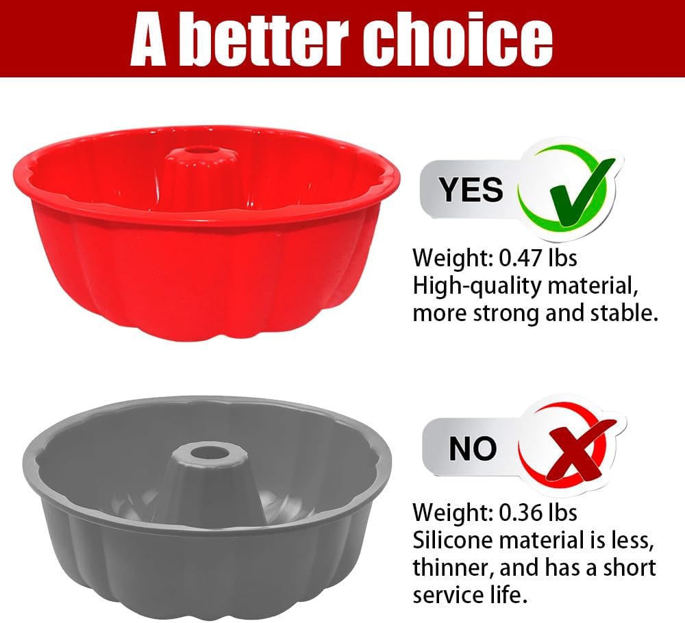10 inch Silicone Bundt Cake Pan, Non-Stick Silicone Fluted Pans, ome Baking DIY Cake Mold for Cake, Jelly, Bread, Chocolate, Para Gelatinas (Red) (Red, 1 Pack)