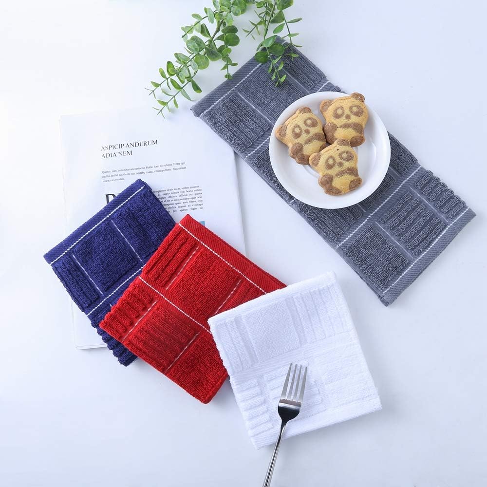 Glynniss Kitchen Dish Cloths for Washing Dishes, Cotton Dish Rags for Drying Cleaning, Pack of 8 Dishcloths (red, 12x12 inches)