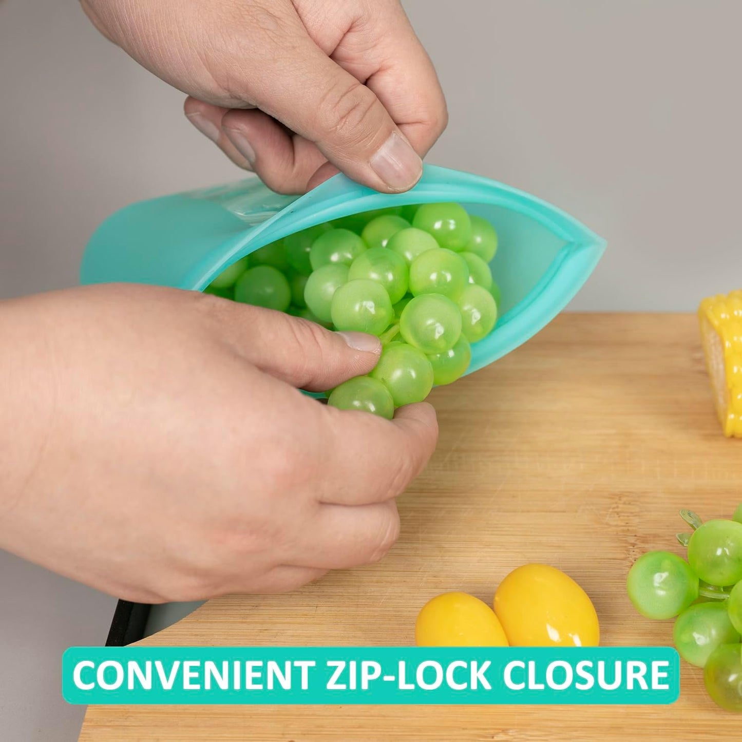 Reusable Snack Bags, 1 Pack, Stand Up 100% Silicone Reusable Storage Bag, Ziplock Silicone Food Storage Containers Snack Size, Freezer Microwave Oven Dishwasher Safe, Aqua, 16oz