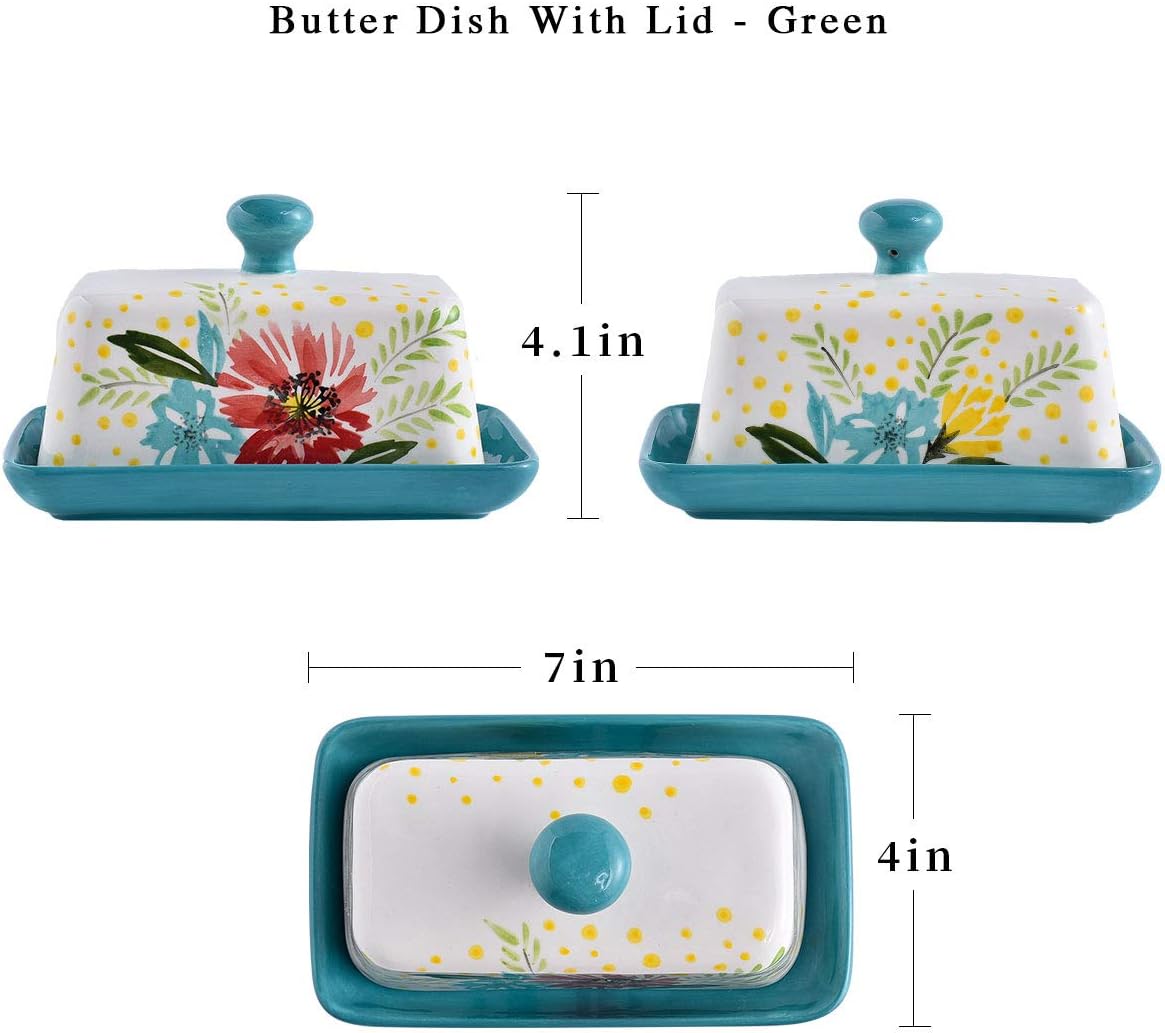 Wisenvoy Butter Dish Ceramic Butter Dish with Lid Butter Keeper Butter Dish with Lid for Countertop Flower Butter Crock
