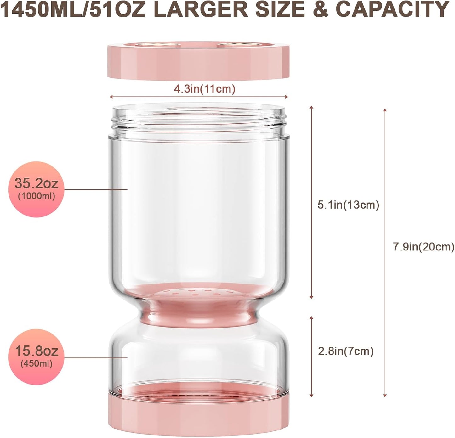 Pickle Jar with Strainer Flip, 51oz Glass Pickle Container with Strainer,Airtight Mason Pickles Jars for Olive Kimchi Capers Kosher Dill,Food Storage Containers with Lids for Pickles Lover