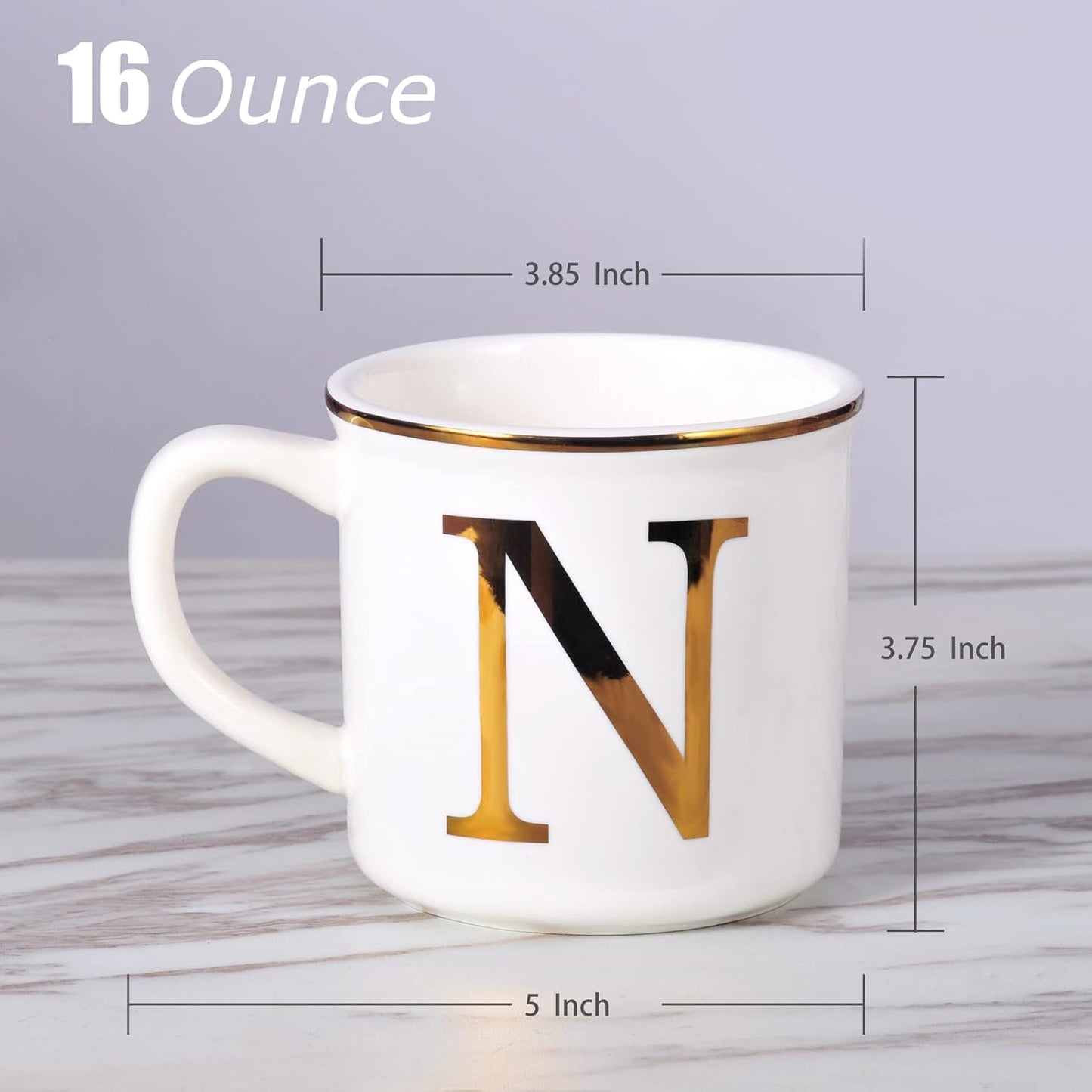 Miicol Ceramic Coffee Mug 16 oz, Monogram Coffee Cup, Golden Initial Tea Mug, Personalized Tea Cup, Unique Gift, Large Mug for Home, Office, Letter N