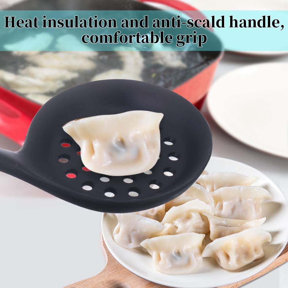77L Slotted Spoon, Heatproof Skimmer Strainer Slotted Spoon, Seamless One-Piece Non-Stick Cooking Silicone Scoop Ladle with Ergonomic Handle for Filter Vegetable, Pasta and More (Black)