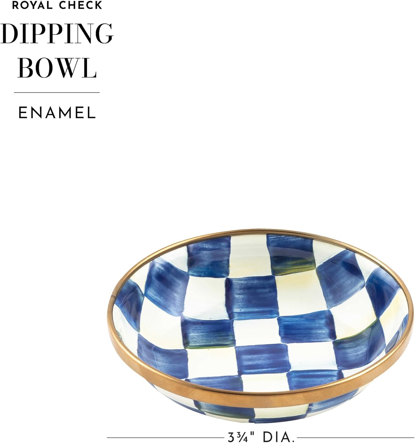 MACKENZIE-CHILDS Enamel Dipping Bowl, Small Serving Bowl for Entertaining, Blue-and-White Royal Check