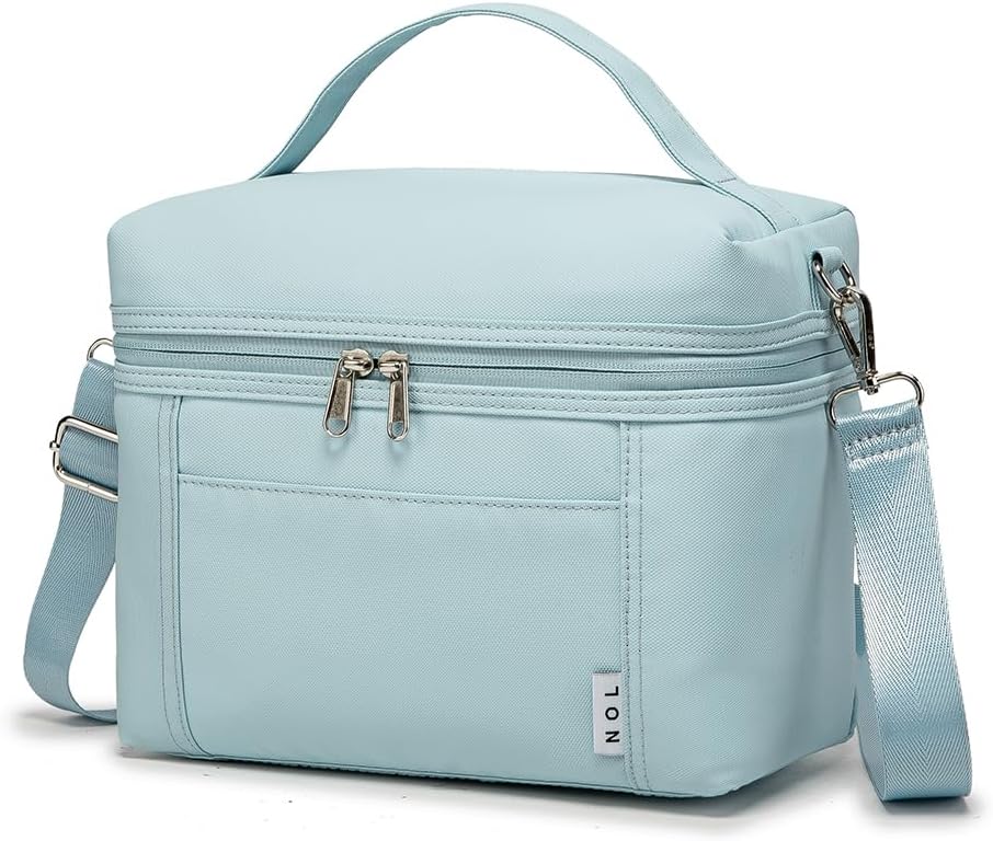 NOL Natural Organic Lifestyle Insulated Lunch Bags for Women Cooler Bag Lightweight Nylon Waterproof Lunch Box For Work (Small, Light blue)