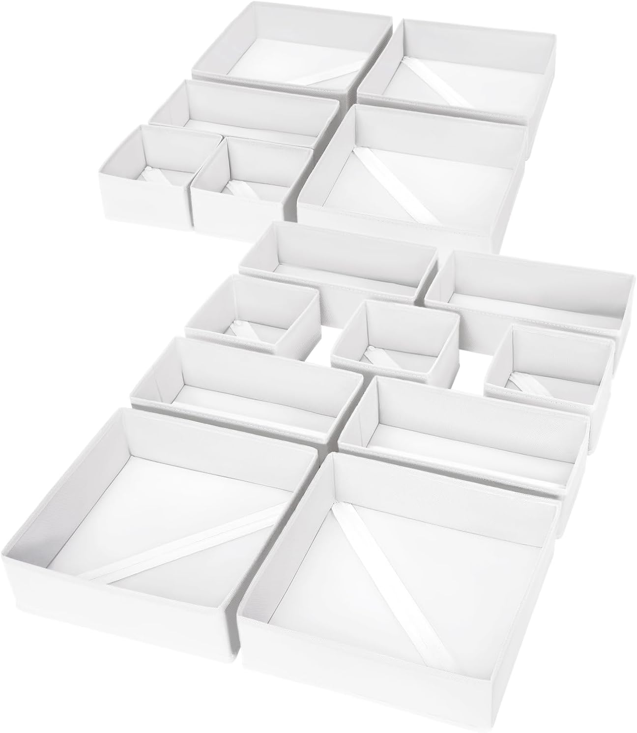 DIMJ Drawer Organizer Clothes, 15 Pack Fabric Drawer Organizer Bins, Foldable Baby Clothes Organizer & Dresser Organizer For Nursery, Clothes, Bedroom, Closet, Socks, Bra, Tie,White