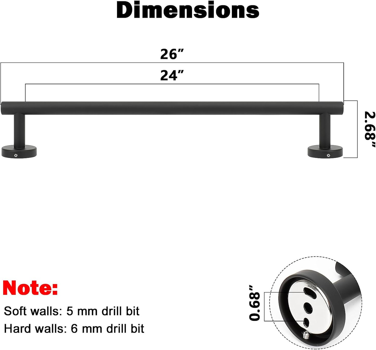 NearMoon Bath Towel Bar, Bath Accessories Thicken Stainless Steel Shower Towel Rack for Bathroom, Towel Holder Wall Mounted (1 Pack, Matte Black, 26 Inch)