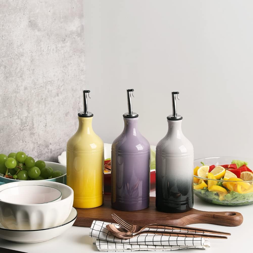 Sweejar Ceramic Olive Oil Dispenser Bottle, Opaque Oil Cruet Protects Oil to Reduce Oxidation, Suitable for Storage Oil, Vinegar, Coffee Syrups & Other Liquids, Pack of 1, 15.5 Fl Oz (Gradient Purple)