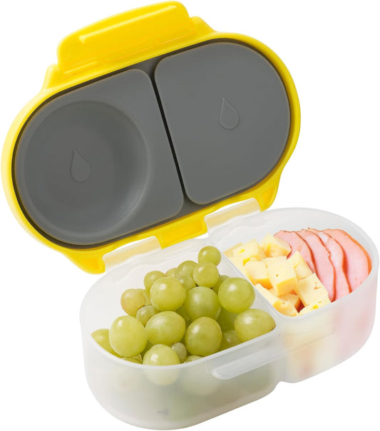 b.box Snack Box Reusable Snack Containers with Lids 2 compartments, Bento Box for kids and toddlers, Leakproof Lunch Box, BPA free and Dishwasher Safe Snack Container (Lemon Sherbet, 1 3/4 Cup)
