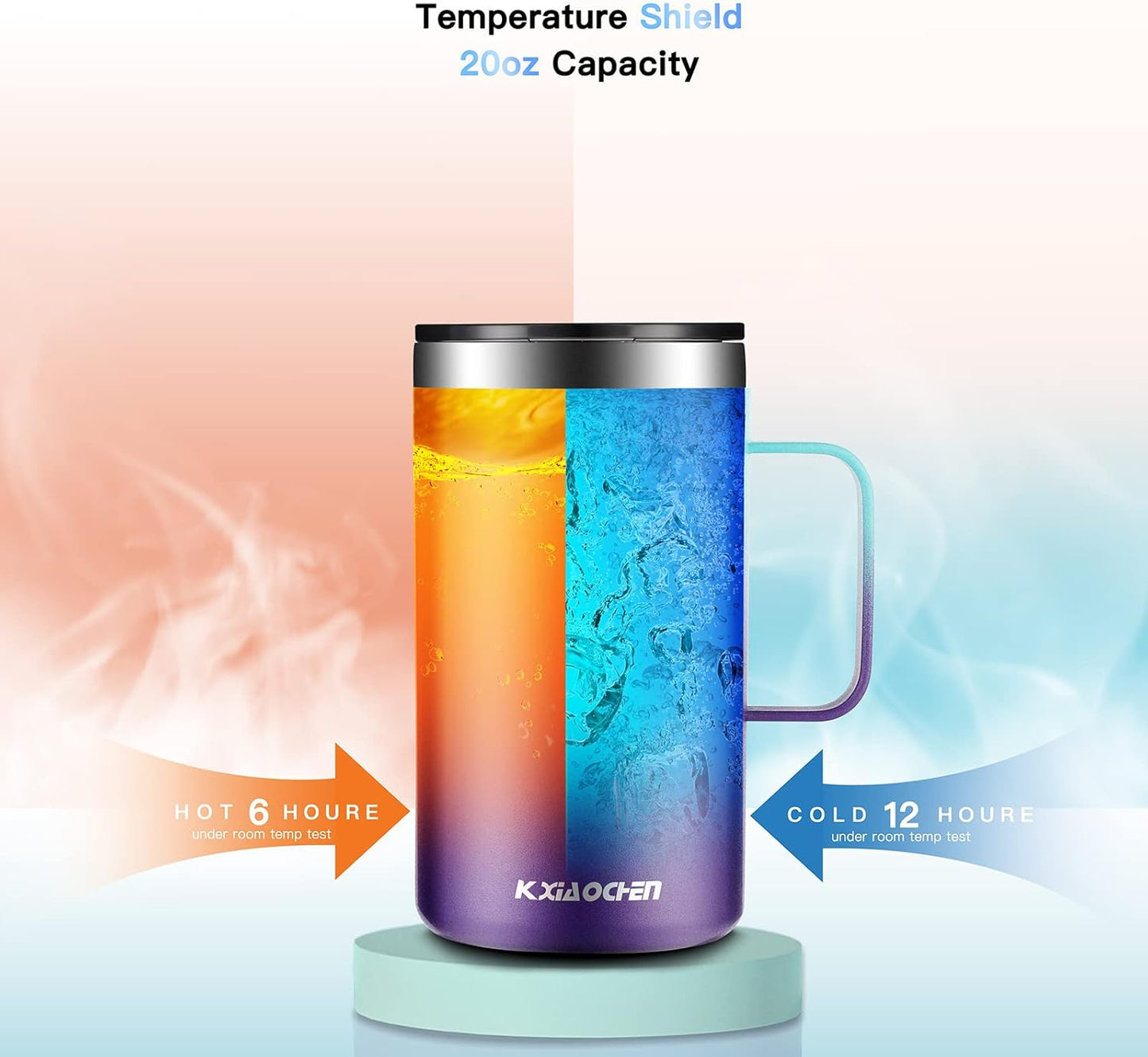 KXIAOCHEN 20oz Insulated Coffee Mug with Lid, Stainless Steel Coffee Cup, Double Wall Vacuum Coffee Tumbler with Handle, Premium Thermal Travel Coffee Mug (Black Purple 2Pack)