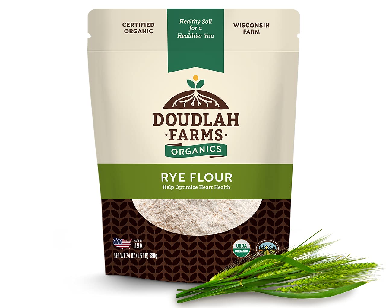 Organic Rye Flour 1.5 lb - Non-GMO, USDA Organic, Low Gluten, Vegan, For Baking, Cooking, Supports Heart Health & Digestion, USA Grown, Farmed From Regenerative Soil by Doudlah Farms