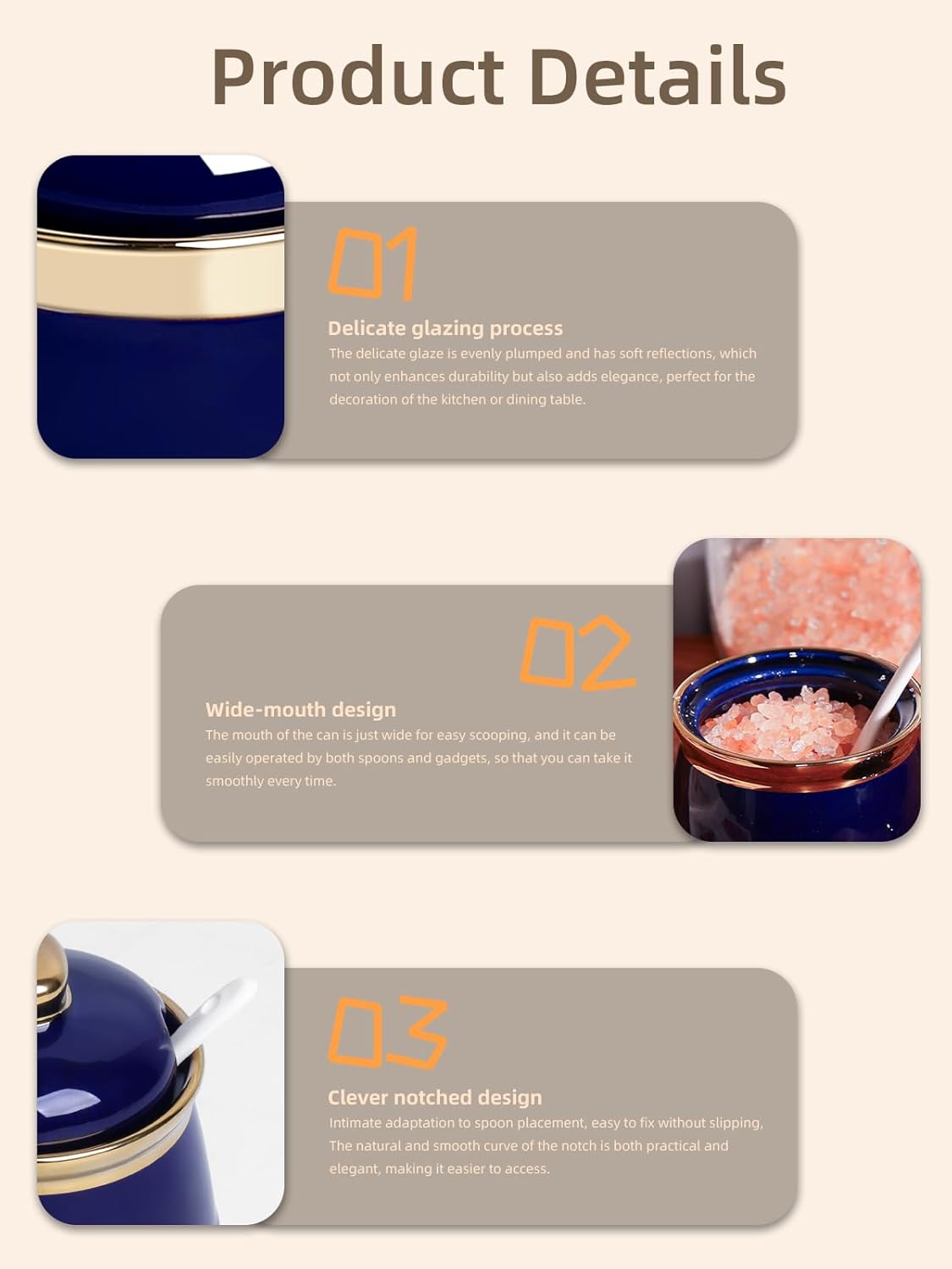 HAOTOP 12oz Sugar Bowl with Lid and Spoon,Simple Ceramic Sugar Jar Sugar Container Sugar Dispenser Coffee Bar Accessories, Modern Kitchen Countertop Canisters (Navy)