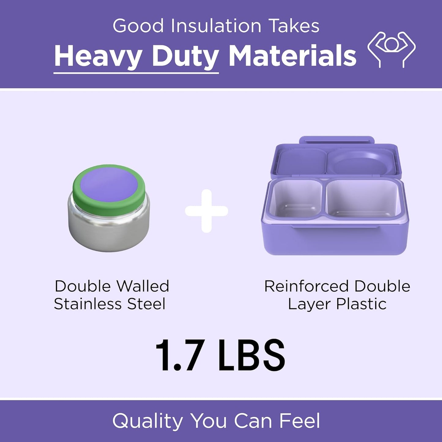 Omie OmieBox UP bento Box for Kids | Insulated Lunch Box | Leak Proof Vacuum Insulated Thermal Food jar | Cooler ice Pack | 2 Compartments (Galaxy Purple)