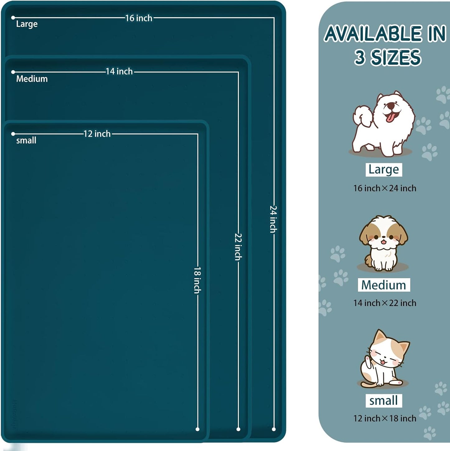 MateeyLife Silicone Cat & Dog Food Mat for Floors Waterproof, Anti-Slip Dog Bowl Mats for Food and Water, Pet Feeding Mats with Lip to Prevent Spills, Pet Placemat for Messy Drinkers to Protect Floors