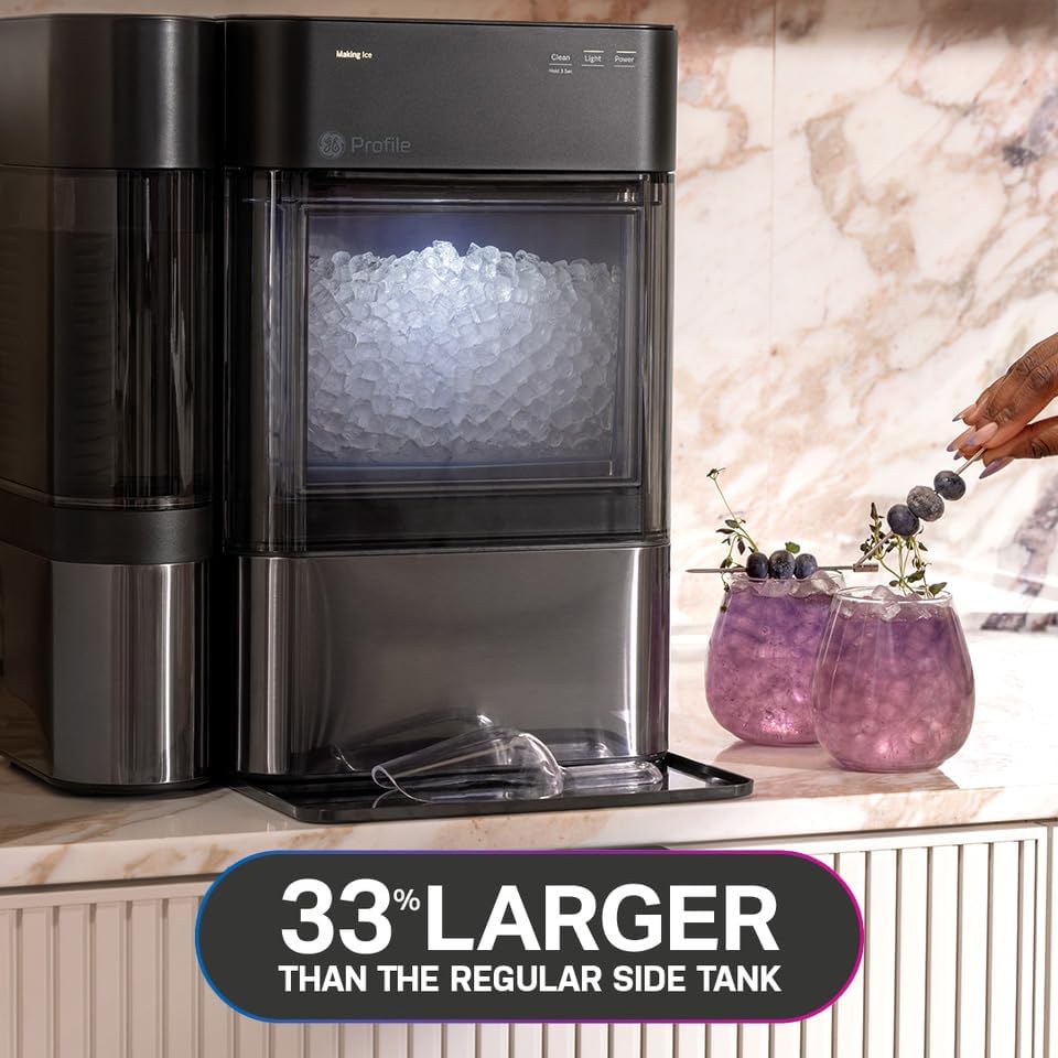 GE Profile Opal 2.0 XL with 1 Gallon Tank, Chewable Crunchable Countertop Nugget Ice Maker, Scoop Included, 38 lbs in 24 Hours, Pellet Ice Machine with WiFi & Smart Connected, Black Stainless