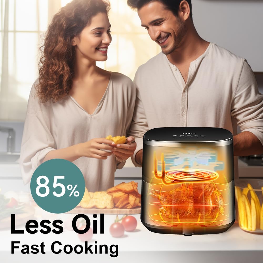 ASZ Digital Air Fryer 6qt with Window Up - 6 QT Big Airfryer 6-in-1 Presets Preheat Airfry Reheat Bake Roist Broil 400°F Airfrier 85% Oil Less,Nonstick Dishwasher-Safe Parts, Automatic Shutoff