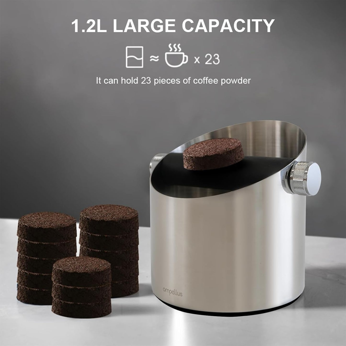 Espresso Knock Box, Large Capacity & Non-Slip Base Coffee Knock Box, Barista Tools, Espresso Machine Accessories (Silver)