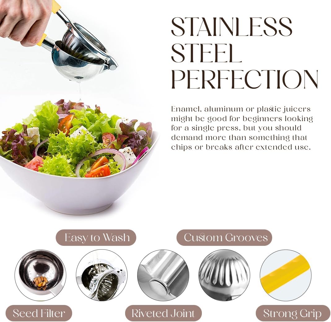 Bellemain Citrus Juicer | Metal Lemon Squeezer | Lime and Lemon Juicer Stainless Steel with Silicone Handles | Manual Juicer, Citrus Squeezer, Hand Held Juicer | Bar Juicer for Bartender (Yellow)