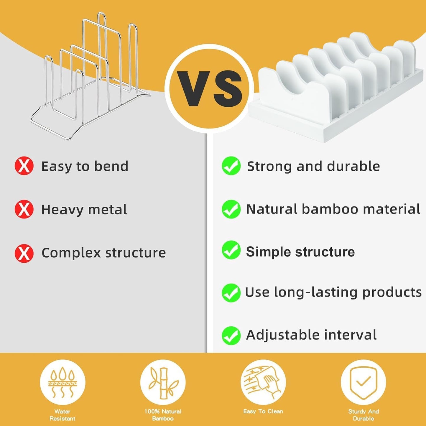 MinBoo Bamboo Pot Lid Organizer Pot Lid Holder, Pot and Pan Organizer Drawer Organizer for Pot Lids, Pans, Cutting Boards & Baking Sheets, Dinner Plates, Reusable Containers in Cabinet Storage,White