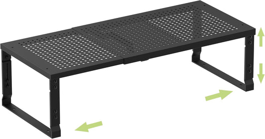 Heavy-Duty Adjustable Metal Shelf Organizer - Expandable & Stackable Pantry Storage Rack for Kitchen, Bathroom, RV, Cabinets(1 Pack/Black, Large)