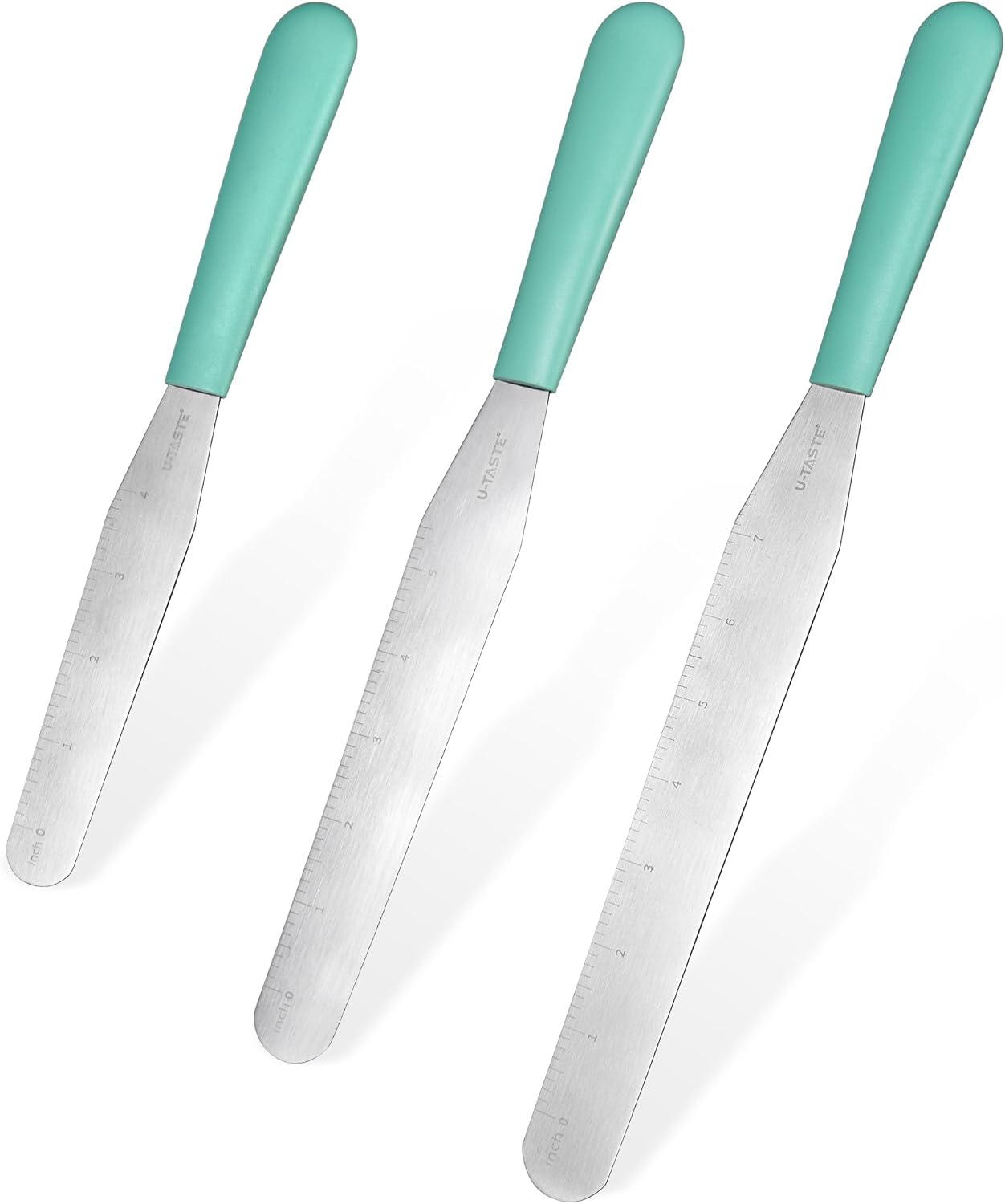 U-Taste Cake Icing Spatulas Set: Straight Decorating Frosting Knife with 6", 8", 10" Thinner Stainless Steel Blade, Flexible Smoothing Spreading Tools with Comfortable PP Handle for Cream (Aqua Sky)