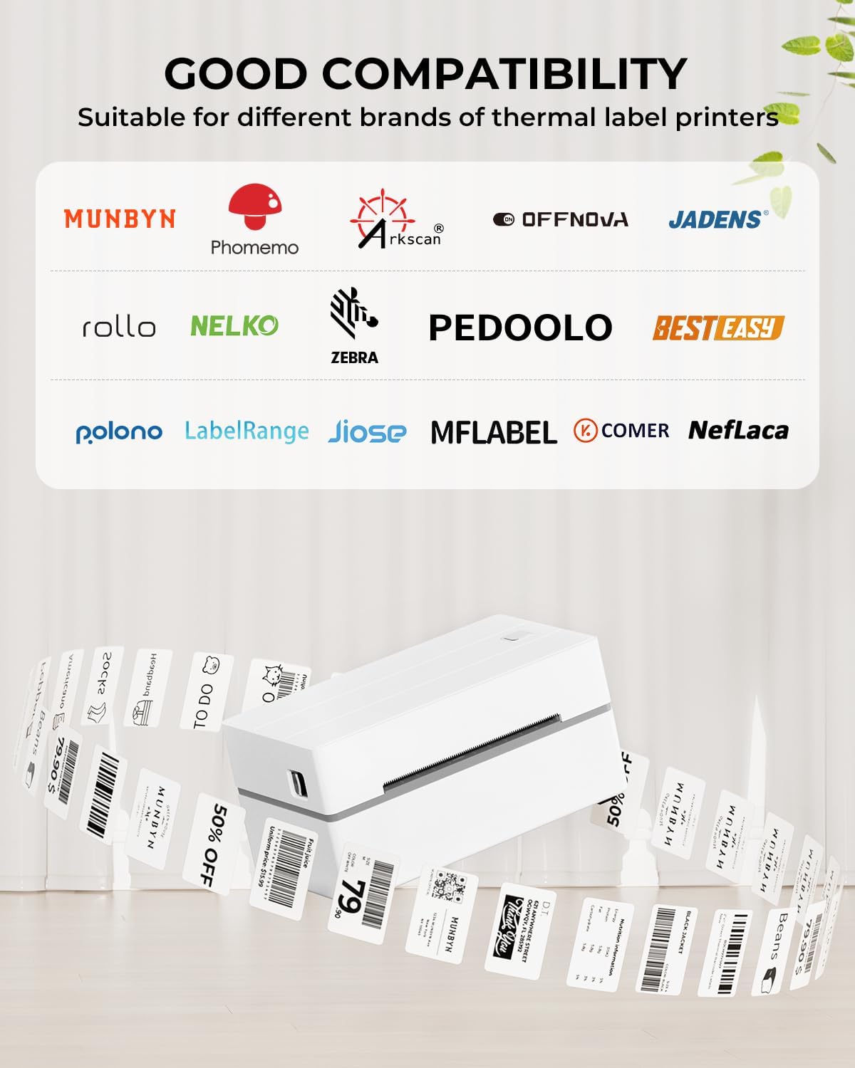 MUNBYN 2x1In Thermal Sticker Labels, Address Barcode Self-Adhesive Label Paper for Direct Thermal Printer and Business, Multi-Purpose Shipping Mailing Name Rectangle White Sticker,6000 Sheets/6 Rolls