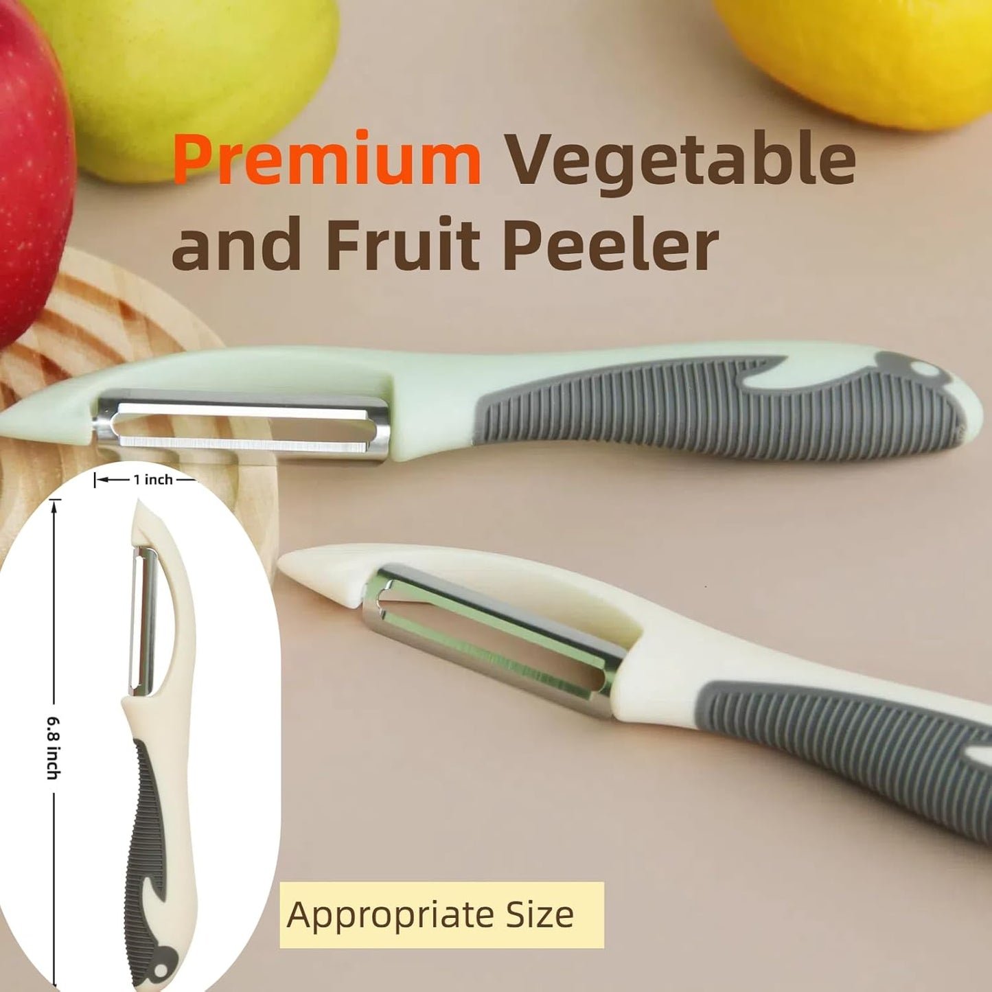 Stainless Steel Vegetable and Fruit Peeler, Swivel Straight Peeled Gadget for Kitchen - Ideal Carrot Cucumber Potato Peeler with Ergonomic, Non-Slip and Cute Handle (Green)