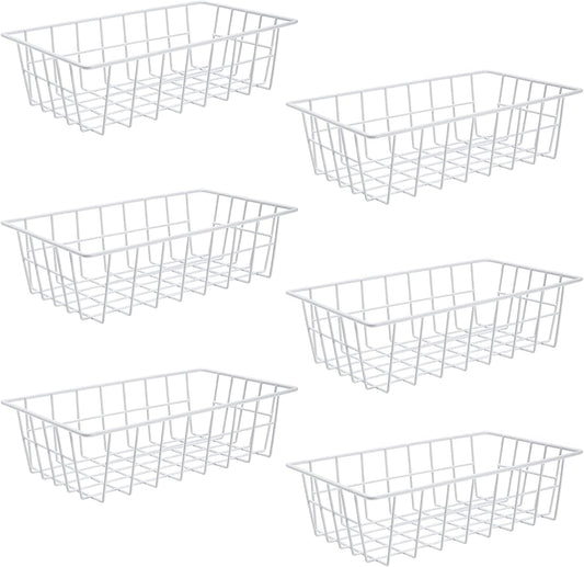 Orgneas Freezer Organizer Bins Metal Wire Storage Baskets for Upright Refrigerator Chest Freezer, Kitchen Pantry Storage and Organization for Fruit Vegetable Soda Cans Toys and Snacks, Set of 6