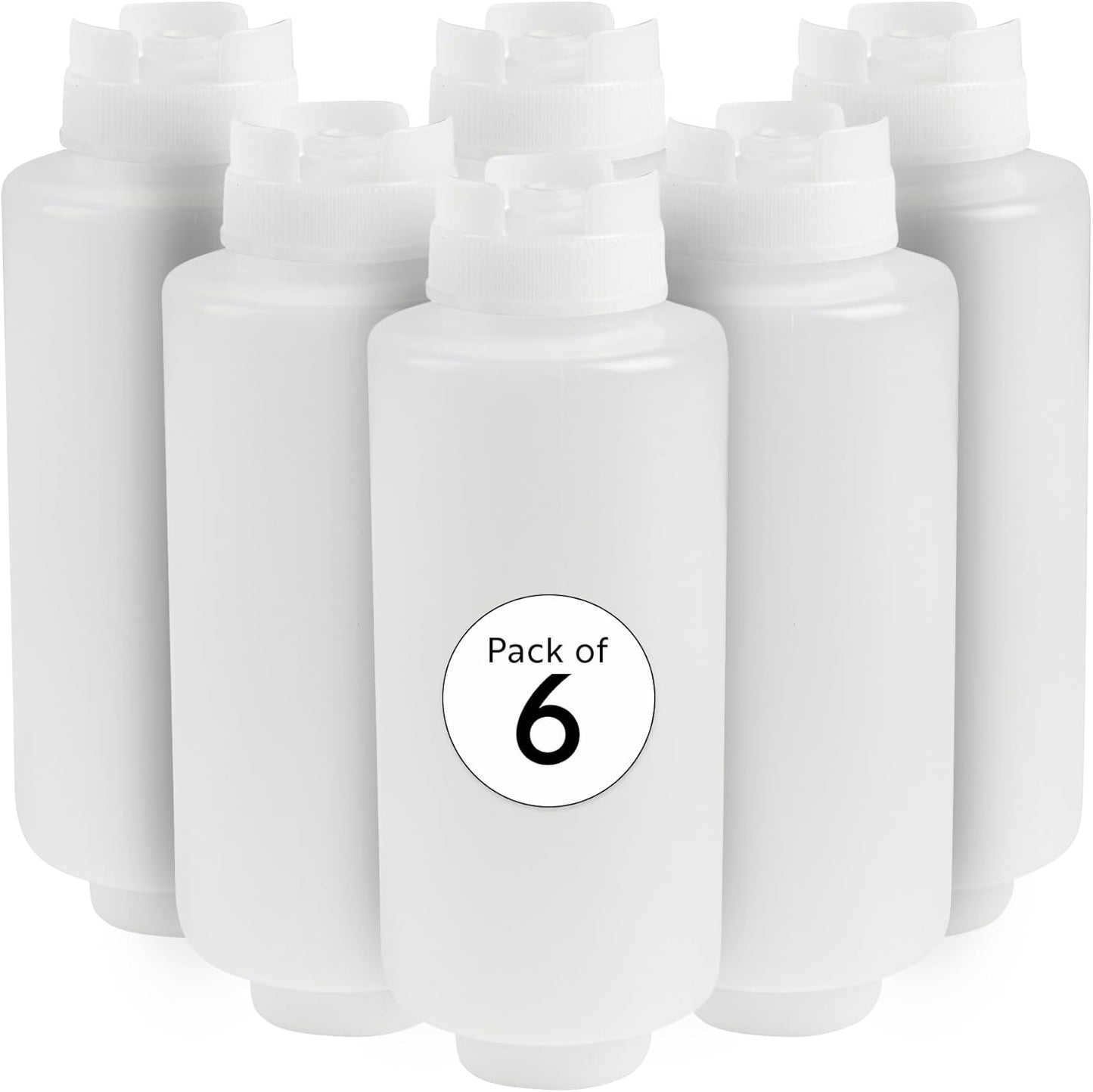 Restaurantware First In First Out 32 Ounce Condiment Squeeze Bottle 6 Refillable Lid FIFO Squeeze Bottle - Precision Dispensing Tip Flexible Clear Plastic Squeeze Bottle For Sauces