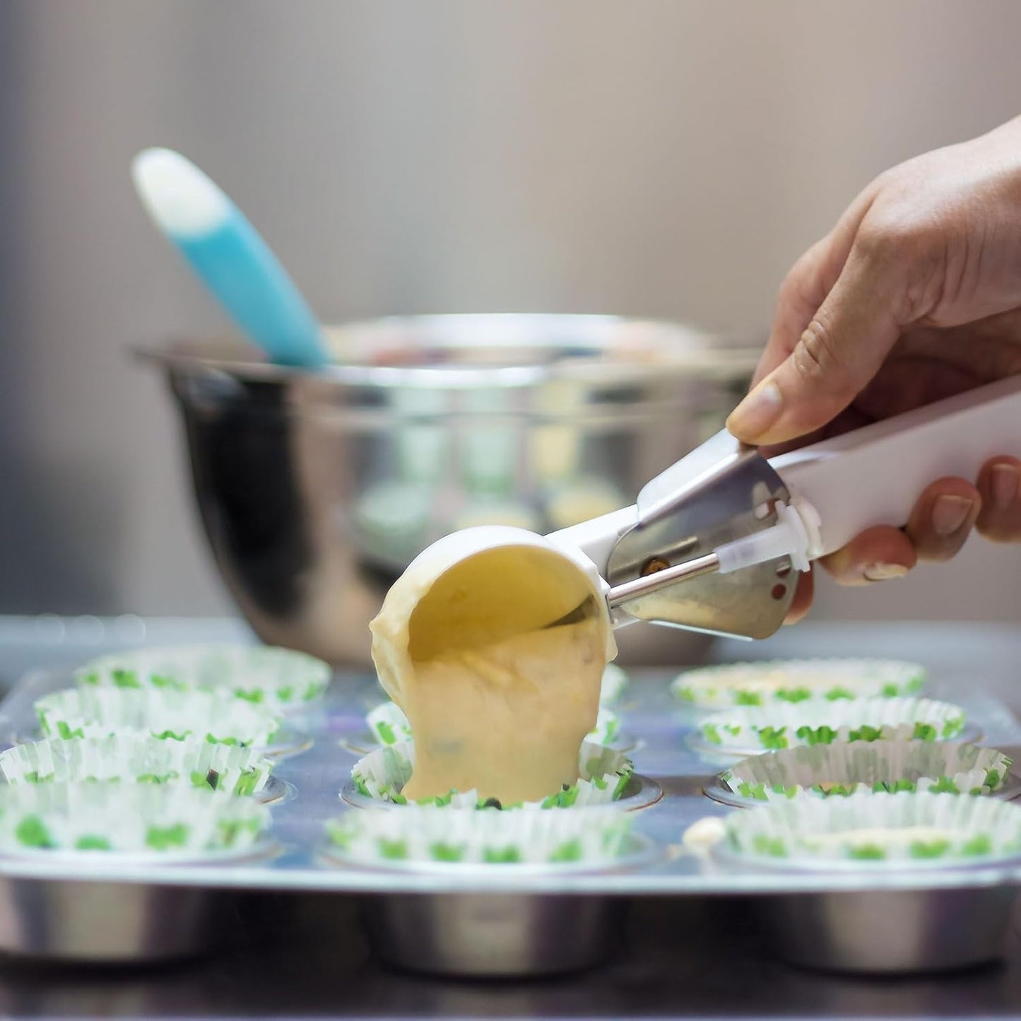 uxcell 3 Pcs Cookie Scoops, Ice Cream Scoop with Trigger for Baking Cookie Dough Rice Pudding Kitchen Gadget, Gray