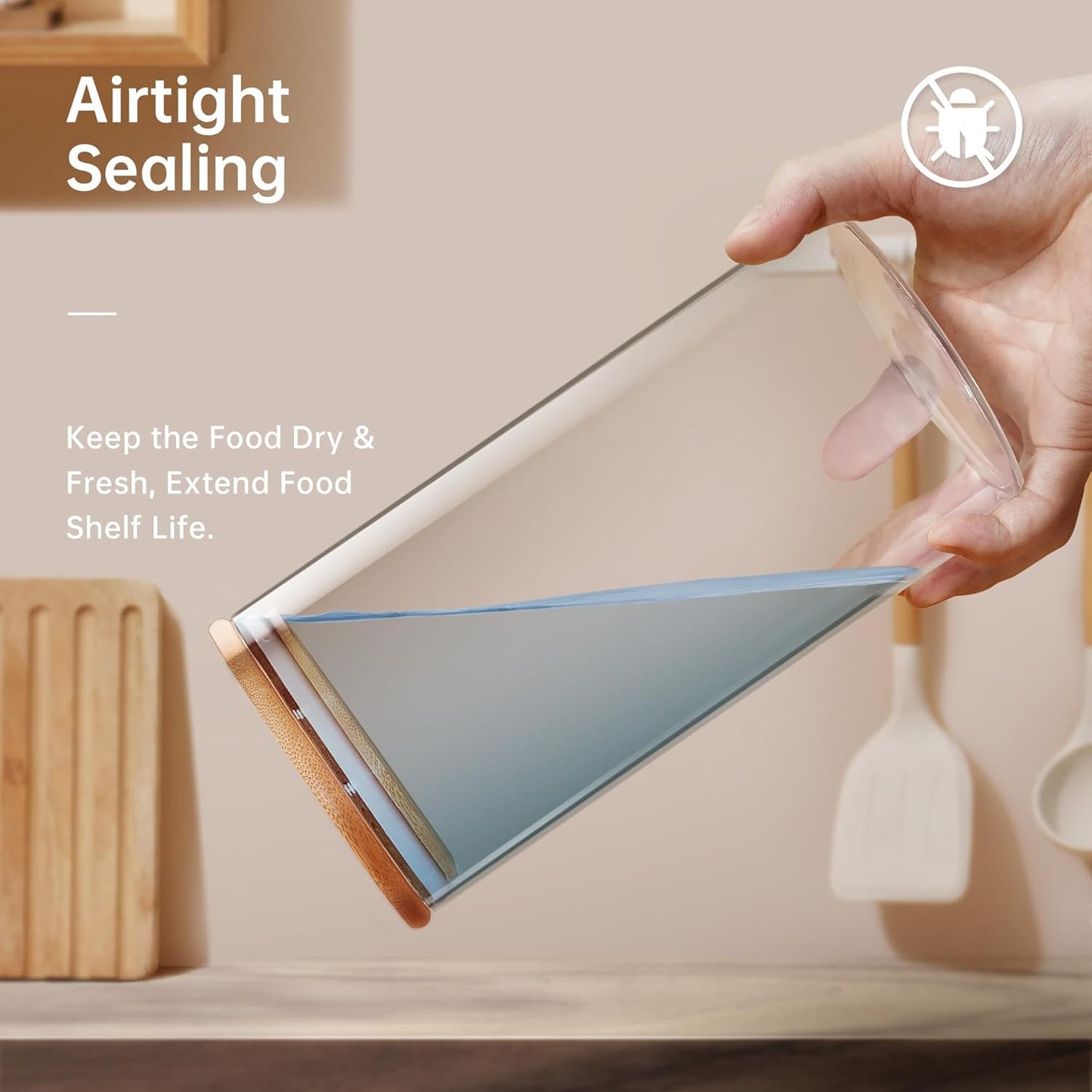 21oz - 4 Pack Glass Jars with Bamboo Lids, Glass Food Storage Containers with Airtight Lids, Air Tight Pantry Storage Containers for Coffee, Sugar, Spice, Meal Prep Jars for Salad & Fruit