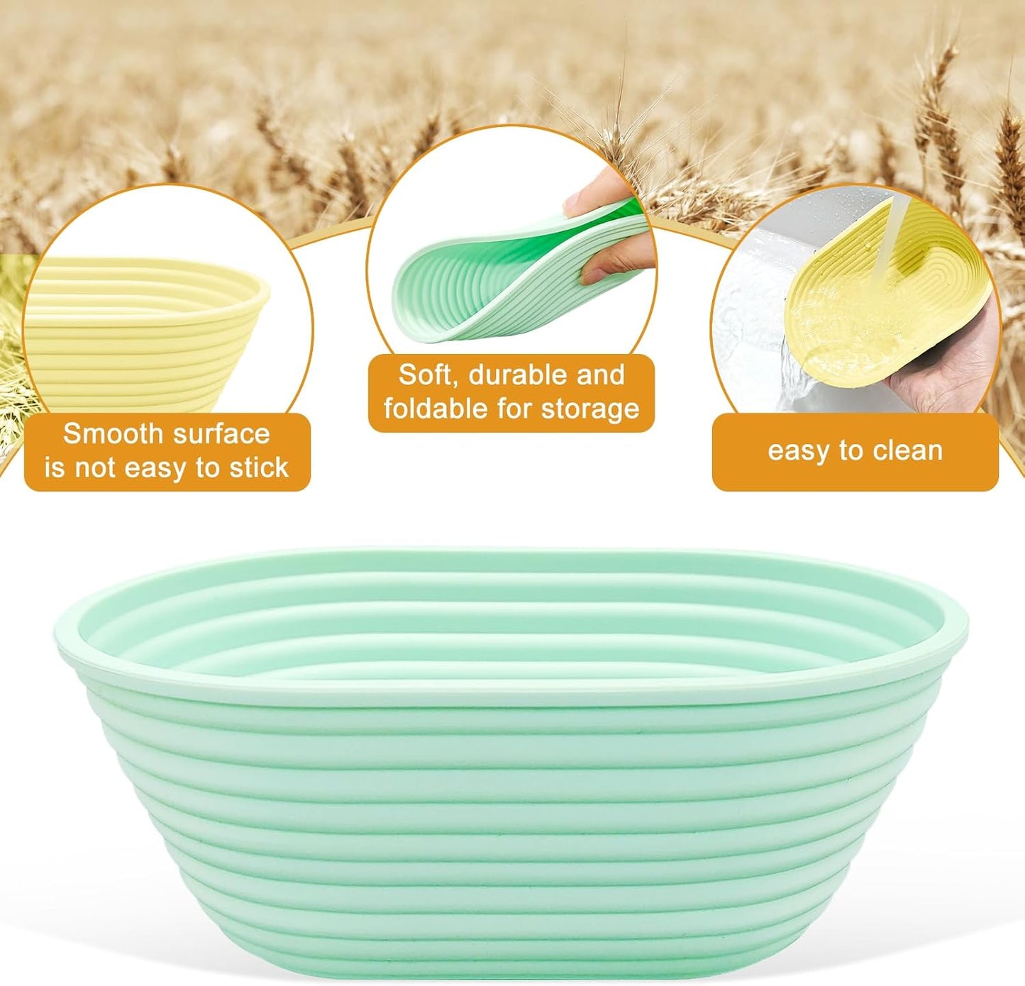 Silicone Banneton, Sourdough Bread Baskets (Set of 6, 6.5 Inch), Oval Proofing Bread Bowls with Starter Kit, Bread Making Baking Supplies