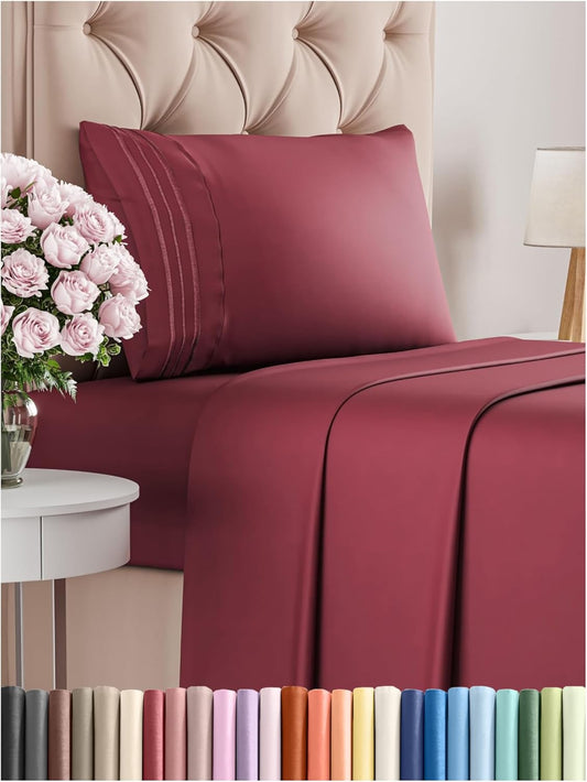 Twin XL Size 3 Piece Sheet Set - Comfy Breathable & Cooling Bed Sheets Set - Hotel Luxury Bedding for Women, Men, Kids, Teens, Boys & Girls - Deep Pockets, Soft and Wrinkle Free - Oeko-Tex - Burgundy