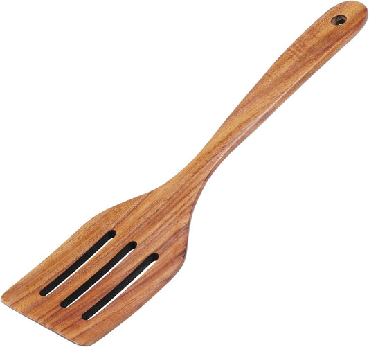 FJNATINH Wooden Slotted Spatula for Cooking, Nonstick Teak Slotted Turner, Flat Wooden Kitchen Cooking Spatula Turner for Frying Flipping Kitchen Utensil Pancake
