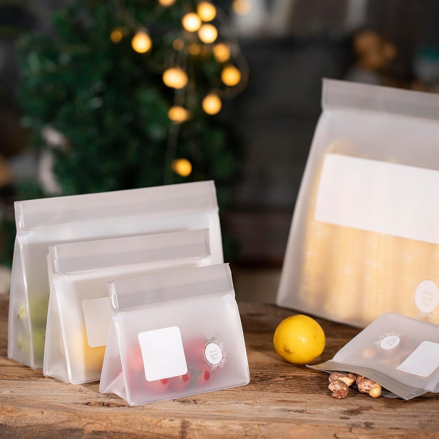 Reusable Silicone Food Storage Bags 8-Pack – BPA-Free Freezer & Dishwasher Safe, Leakproof Stand-Up Snack Bags 2 Gl + 2 L, 4 M– Eco-Friendly Airtight Ziplock Bags for Kitchen & Travel(Grey)