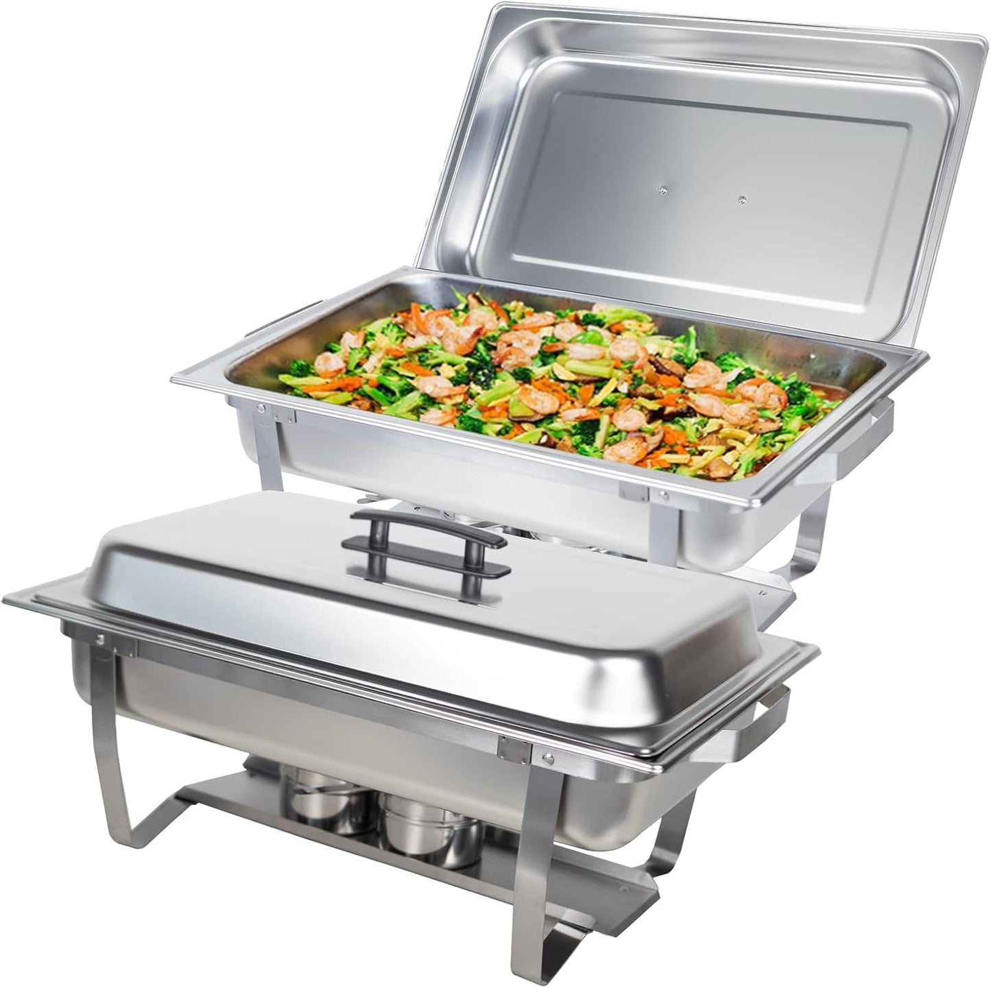Valgus 8QT Stainless Steel Chafing Dish Buffet Chafer Set with Foldable Frame Water Trays Food Pan Fuel Holder and Lid Food Warmers for Parties, Banquet, Buffets, Wedding, Dining 2 Pack