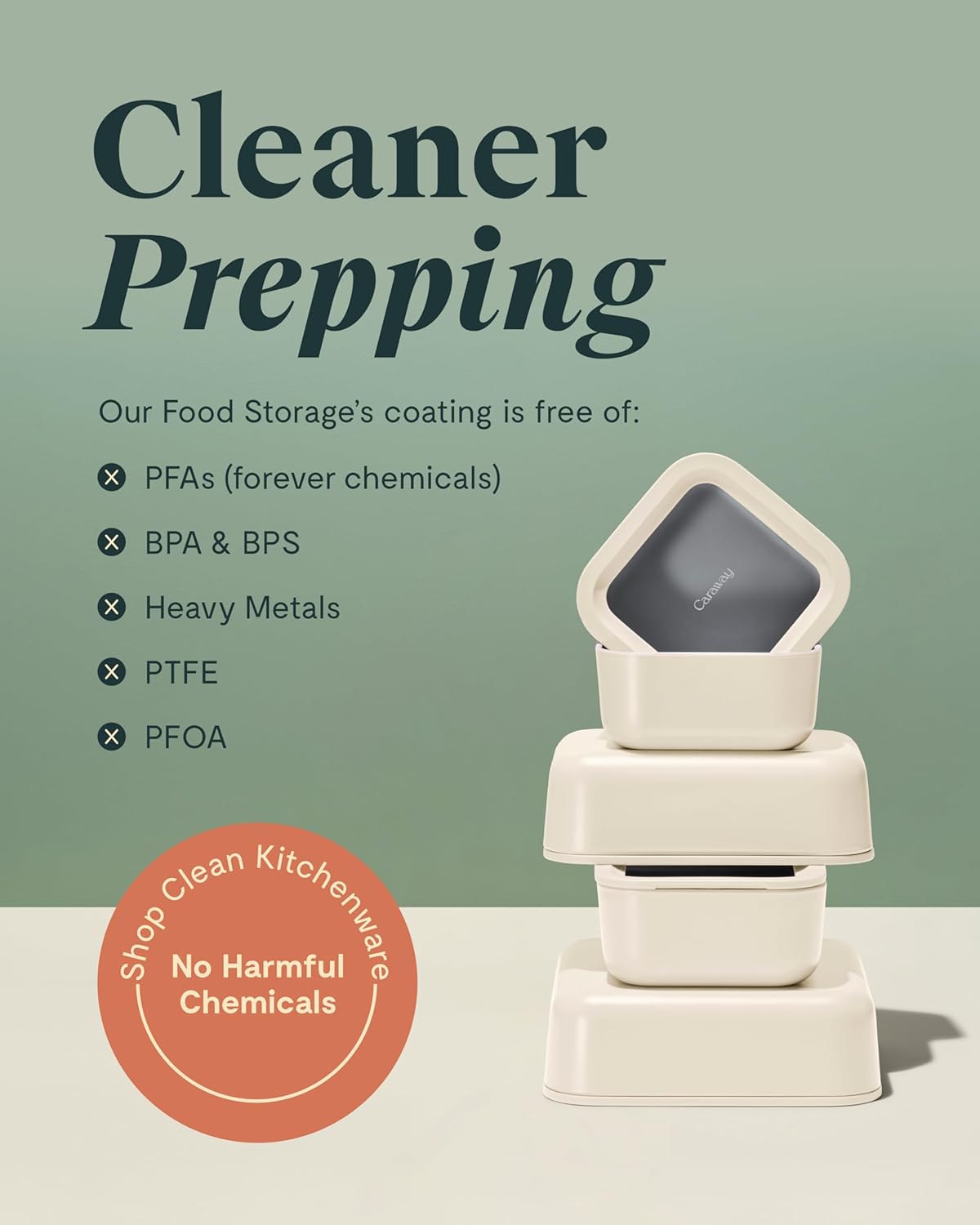 Caraway 14pc Glass Food Storage Container Set - Easy to Store, Non Toxic Lunch Box - with Glass Lids - Includes Storage Organizer & Dot & Dash Inserts - Cream