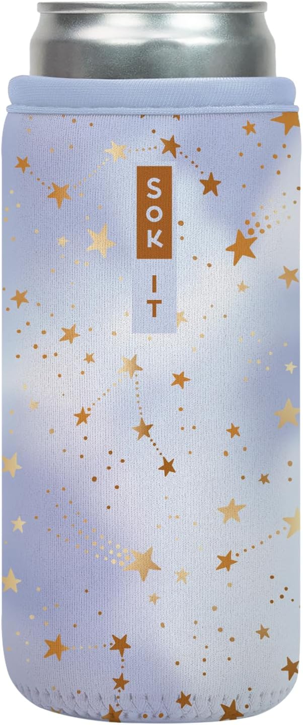 Sok It CanSok Sleeve for Beer & Soda Insulated Neoprene Cover (Cosmic Glitter, 12oz Slim Can Sleeve)
