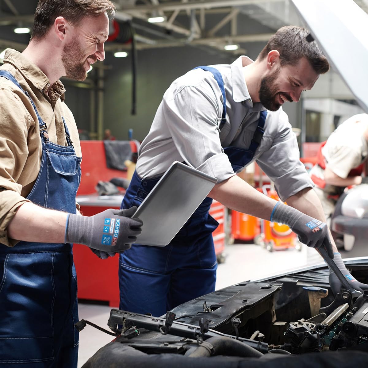 KAYGO Safety Work Gloves MicroFoam Nitrile Coated-12 Pairs KG18NB,Seamless Knit Nylon Glove with full fingers Touchscreen, Ideal for General Purpose,Automotive,Home Improvement, Black,S