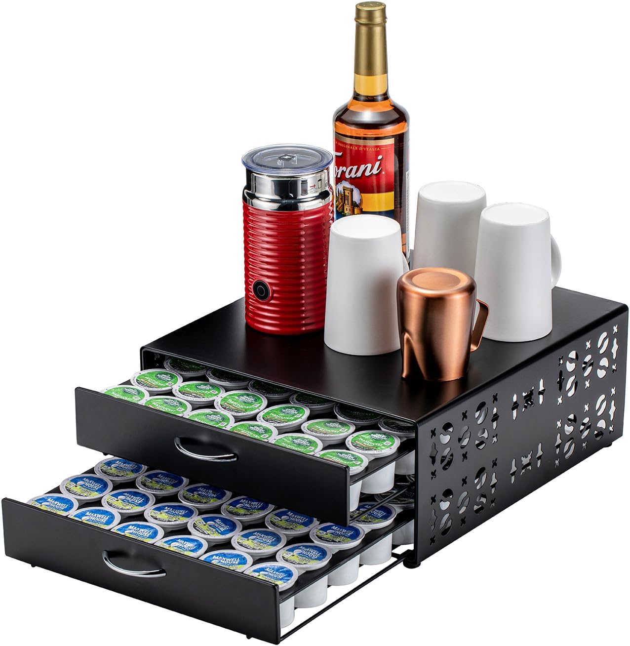 FlagShip K Cup Organizer Drawer 2 Tier Coffee Pod Holder for Keurig Pod Holder Save Space Countertop Kitchen (84 Pods Capacity)