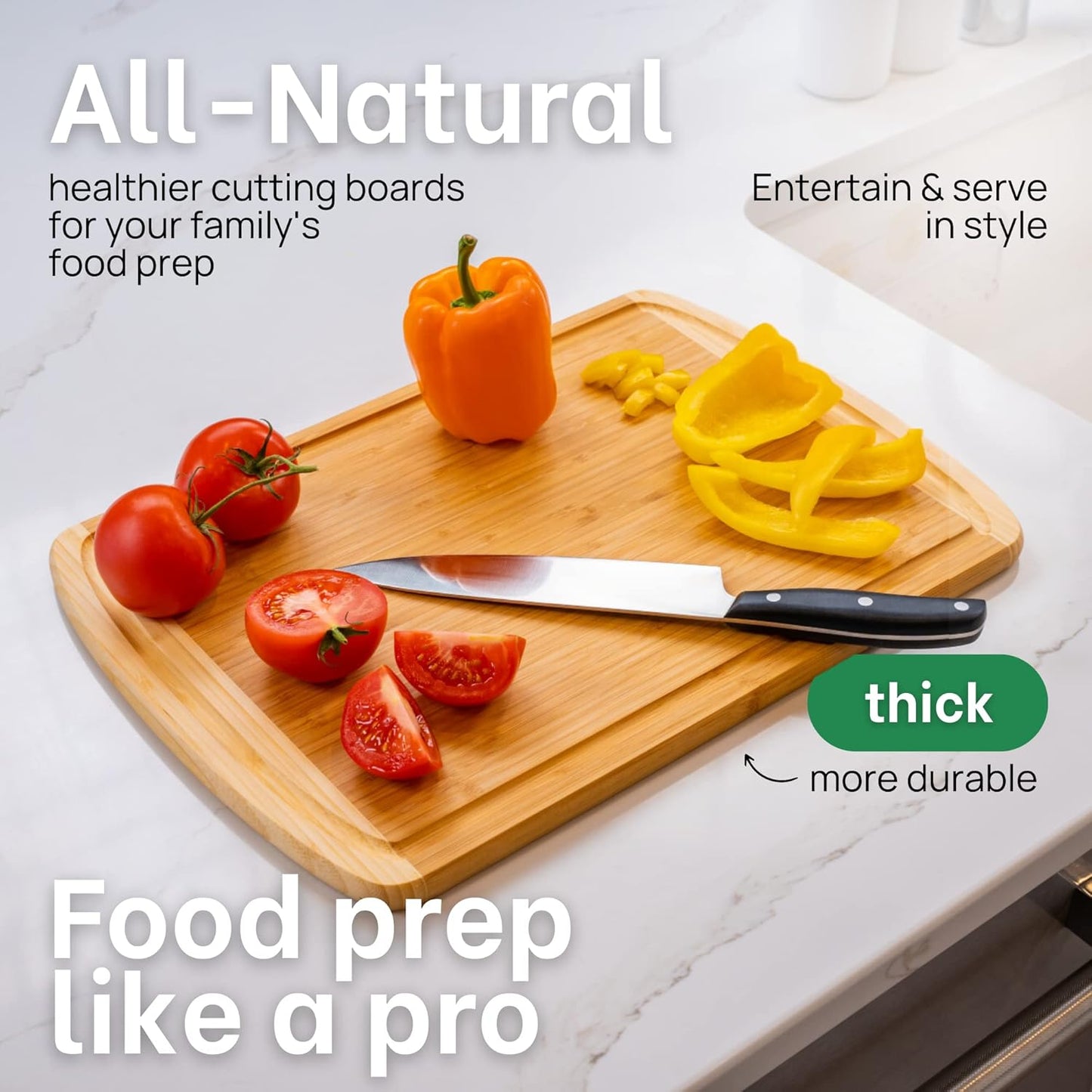 FSC® Certified Organic Extra Large Bamboo Cutting Board – 18 x 12.5 Inch – Reversible Wood Non Toxic Cutting Boards for Kitchen Prep, Meat, Charcuterie & Serving, Lifetime Replacments