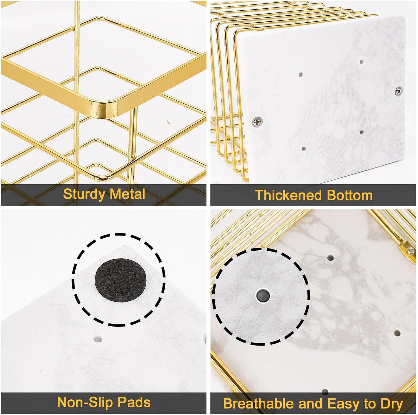 Square Kitchen Utensil Holder, Sturdy Metal Rack for Countertop Storage, Cooking Tools Organizer with Drainage Hole, Stylish Utensil Caddy for Effortless Kitchen Organization, with Marble Base