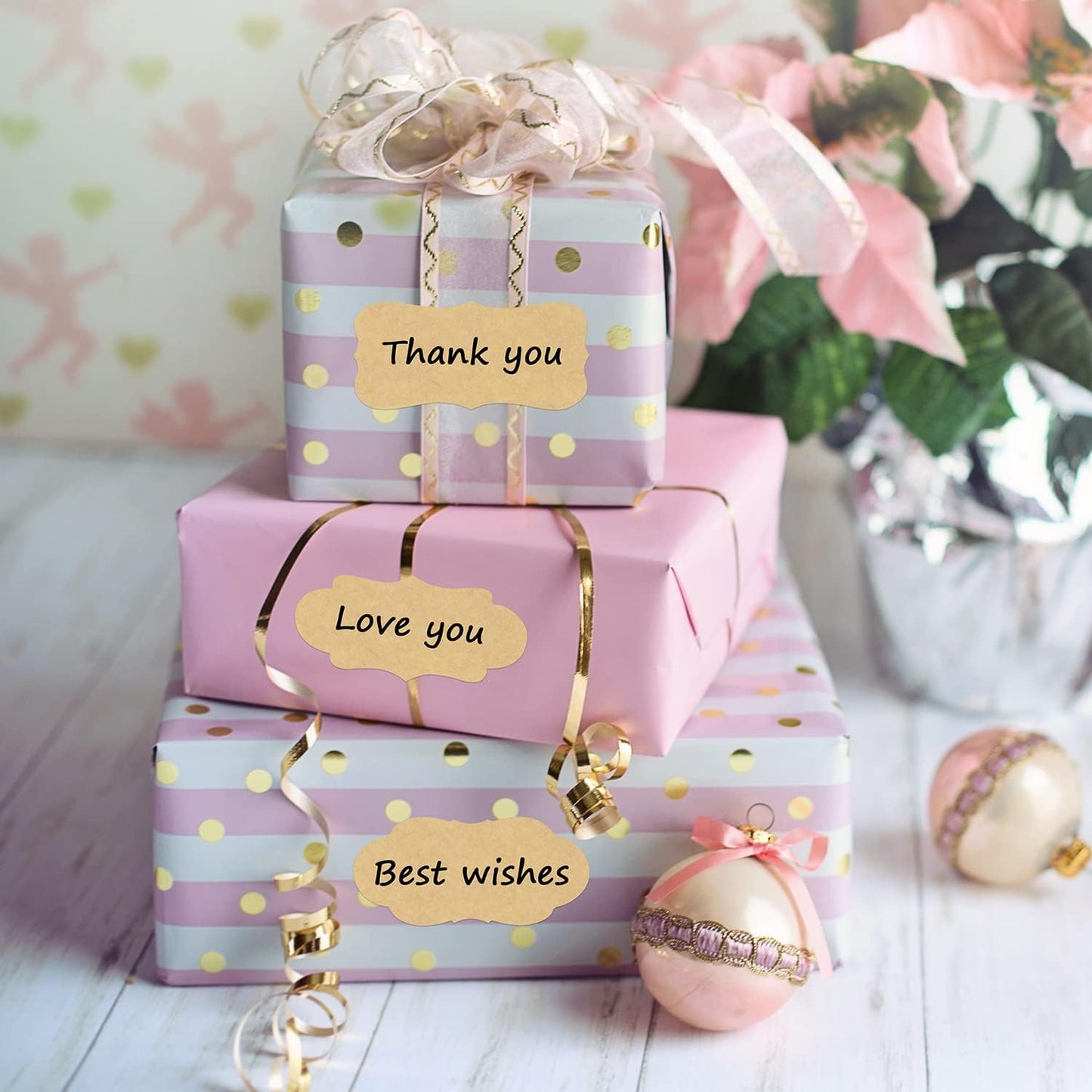 Wisdompro Fancy Shape Kraft Label Stickers, Self Adhesive Gift Tag Stickers Blank Writable Labels for Essential Oil Bottles, Jars, Food Containers (192 Pcs, Large)