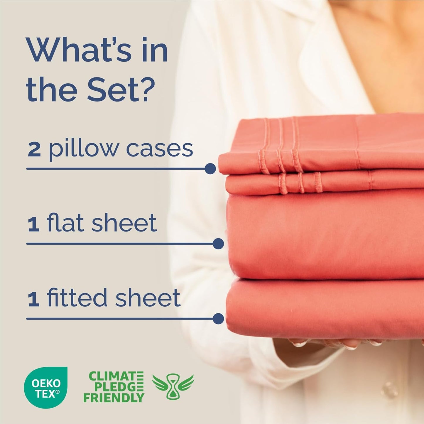 King Size 4 Piece Sheet Set - Comfy Breathable & Cooling Bed Sheets Set - Hotel Luxury Bedding for Women, Men, Kids, Teens, Boys & Girls - Deep Pockets, Ultra-Soft and Wrinkle Free - Oeko-Tex - Coral