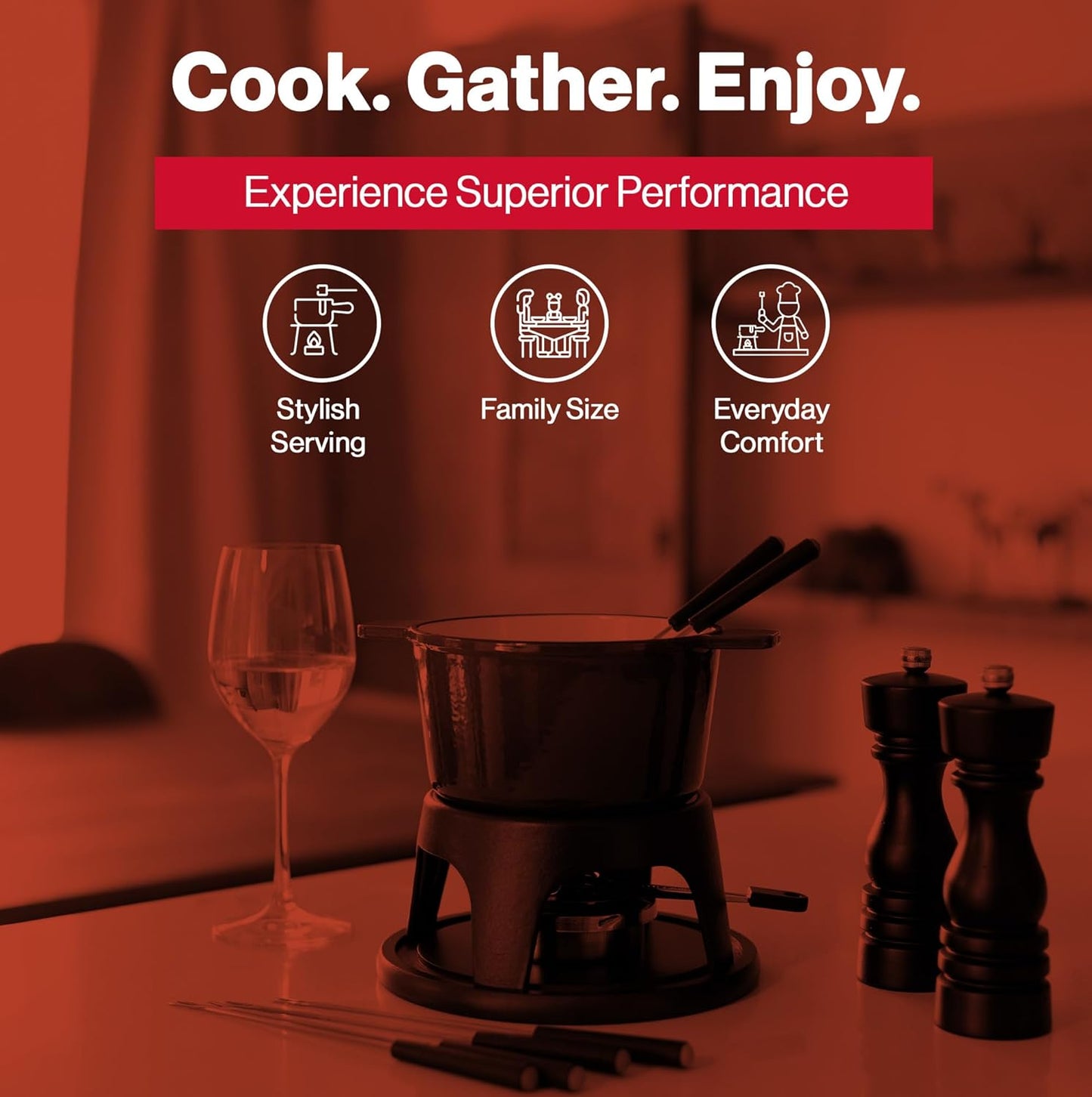 Swissmar Sierra Cast Iron Fondue Set, 1.6 Quart / 1.6 Liter – Perfect for Meat, Cheese, & Chocolate Fondues – Ideal for Family Bonding & Hosting Gifts - 12-Pieces, Metallic Black