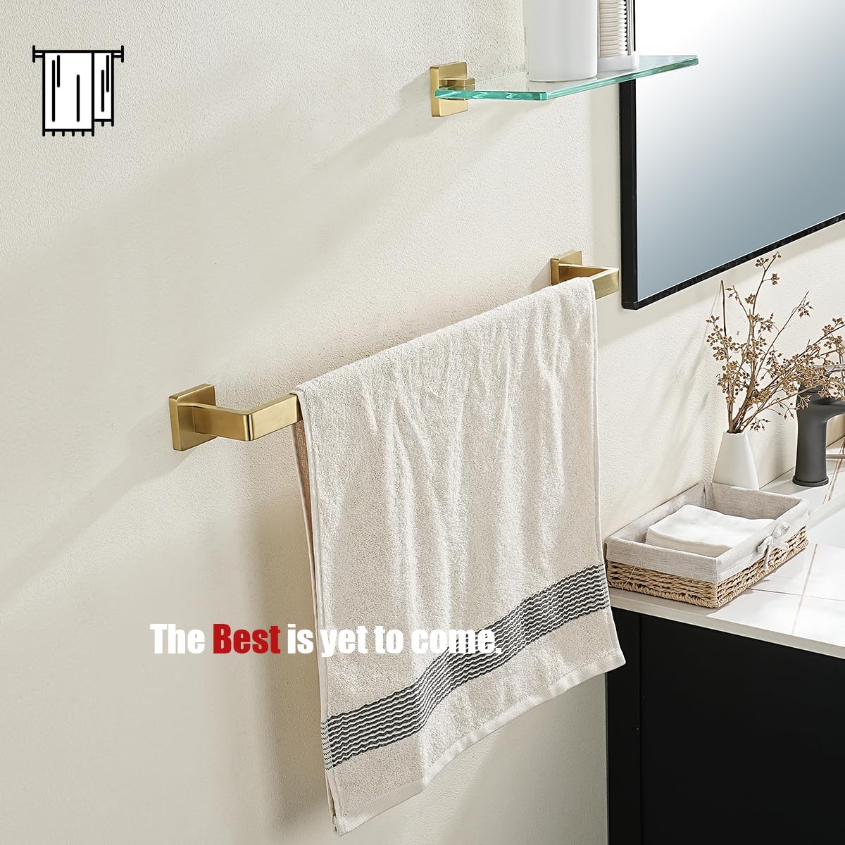 JQK Gold Towel Bar, Rounded Edges 26.41 Inch Towel Rack, 304 Stainless Steel Bathroom Wall Mount, Useable Length 24 Inch, TB250L24-BG