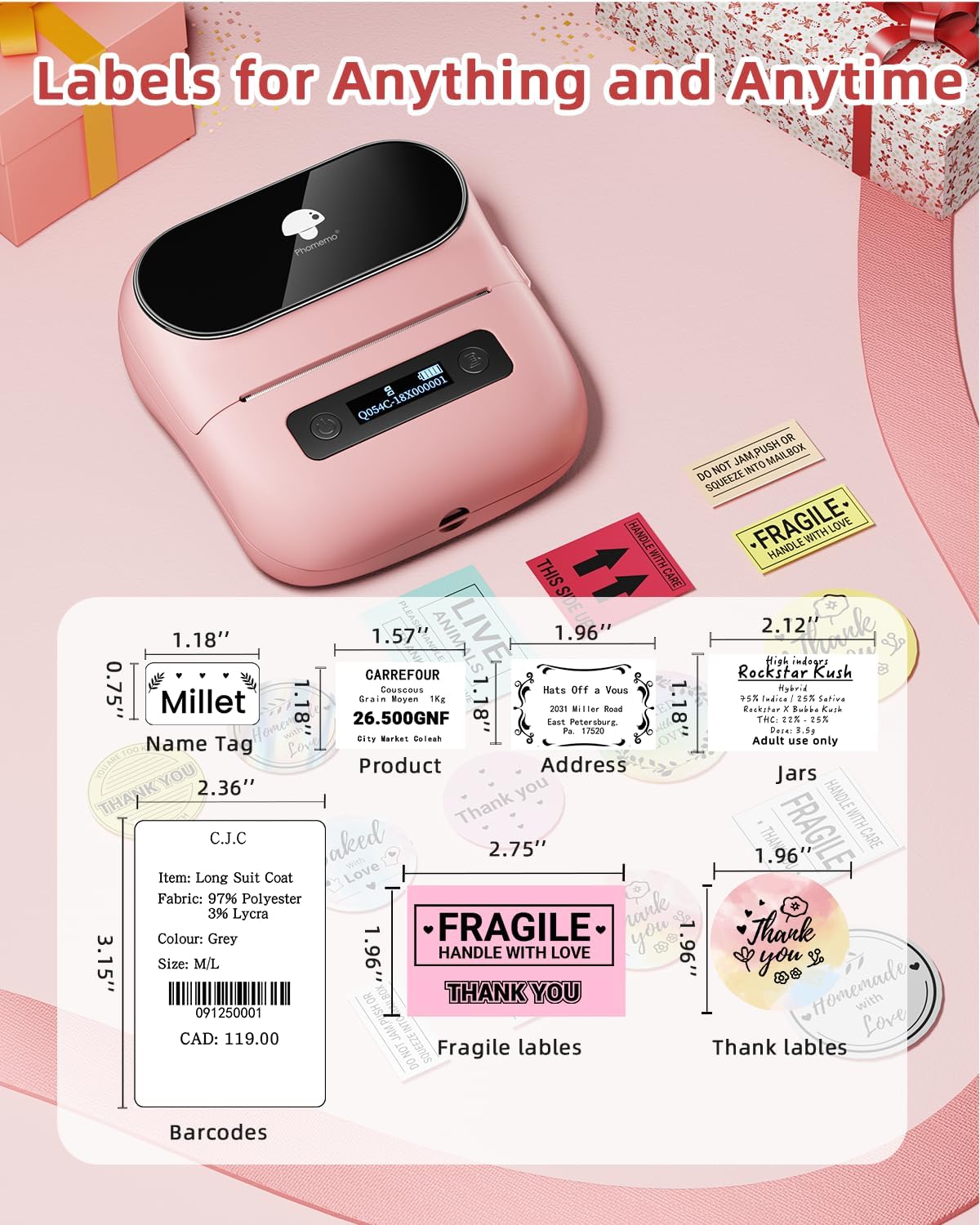 Phomemo M220 Bluetooth Label Maker Machine,Label Printer for Small Business, Office, Home & School, Portable Label Maker with 700+ Templates,400+ Fonts,6000+ Icons, Compatible with Phone, PC